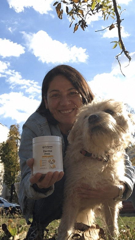 Dog enjoying QuietPaw chew